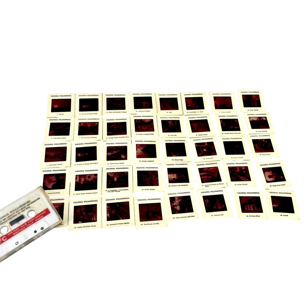 Vintage Colonial Williamsburg 40 Color Slides and Cassette HFC Holiday Film Corp